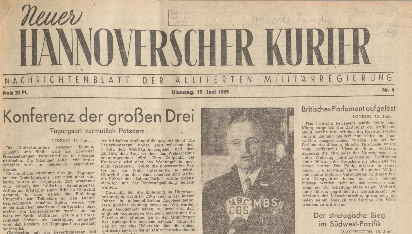 Neuer Hannoverscher Kurier vom 19. Juni 1945